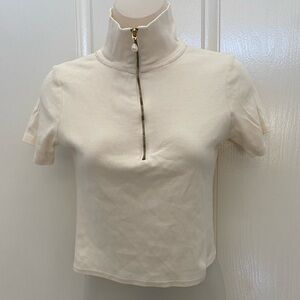DONNI. Cream High-Neck Zip-Up Crop Top Sz M